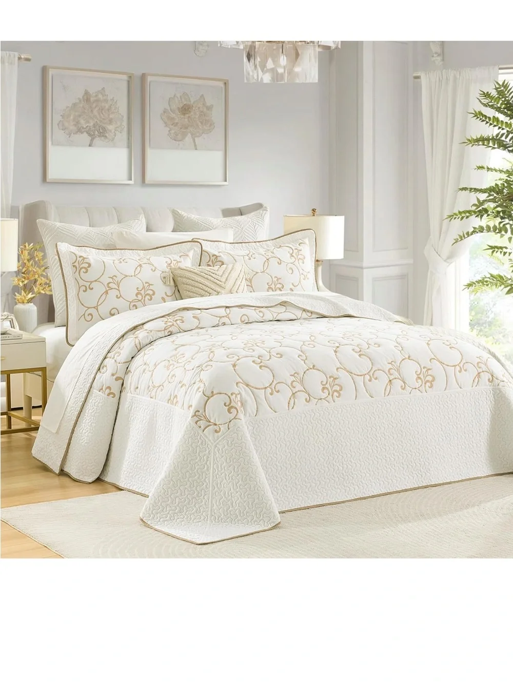100% Cotton Oversized Bedspread Quilt Coverlet Set, 128x120